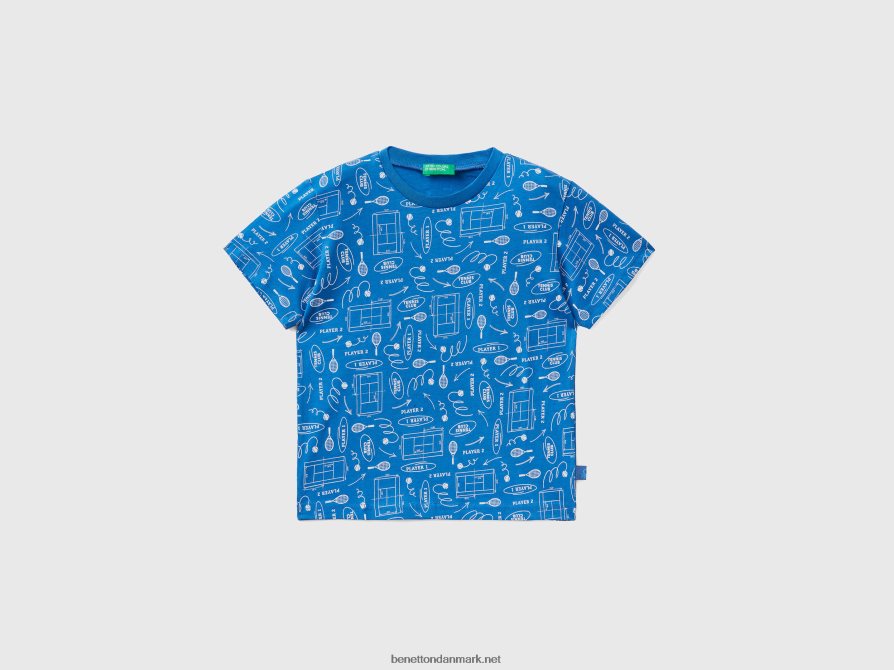 børn 100% bomuldsmønstret t-shirt Benetton 44X8HF2210 lyseblå