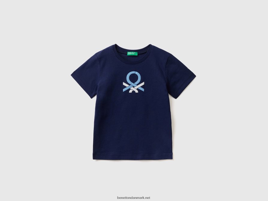 børn T-shirt i 100% økologisk bomuld med logo Benetton 44X8HF5067 mørkeblå