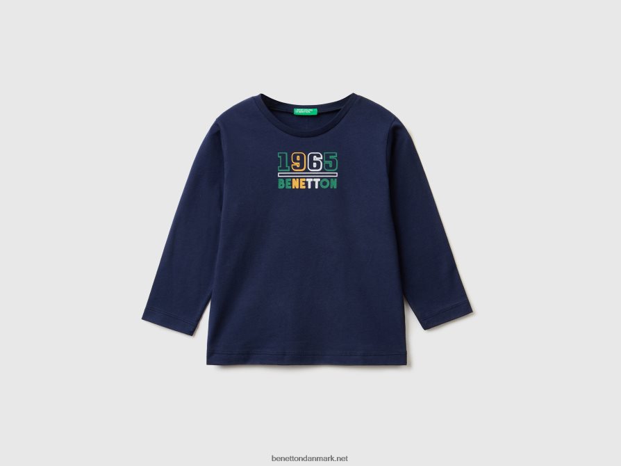 børn langærmet t-shirt i økologisk bomuld Benetton 44X8HF5055 mørkeblå