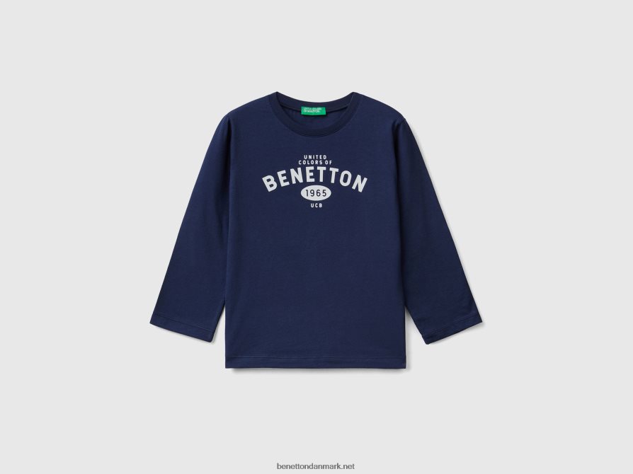 børn langærmet t-shirt med logo Benetton 44X8HF2206 mørkeblå