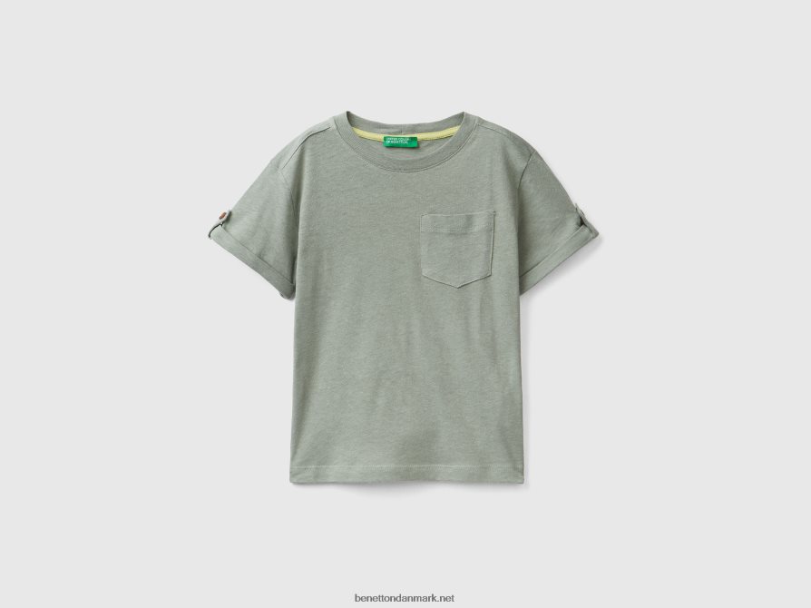 børn t-shirt i hørblanding med lomme Benetton 44X8HF2140 grøn