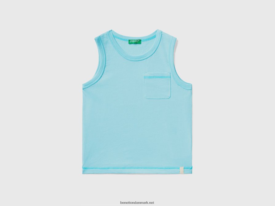 børn tanktop i genbrugsstof med lomme Benetton 44X8HF2139 neon himmelblå