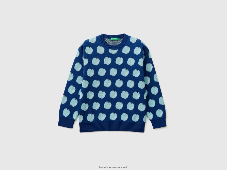 børn blå sweater med æblemønster Benetton 44X8HF3406 blå