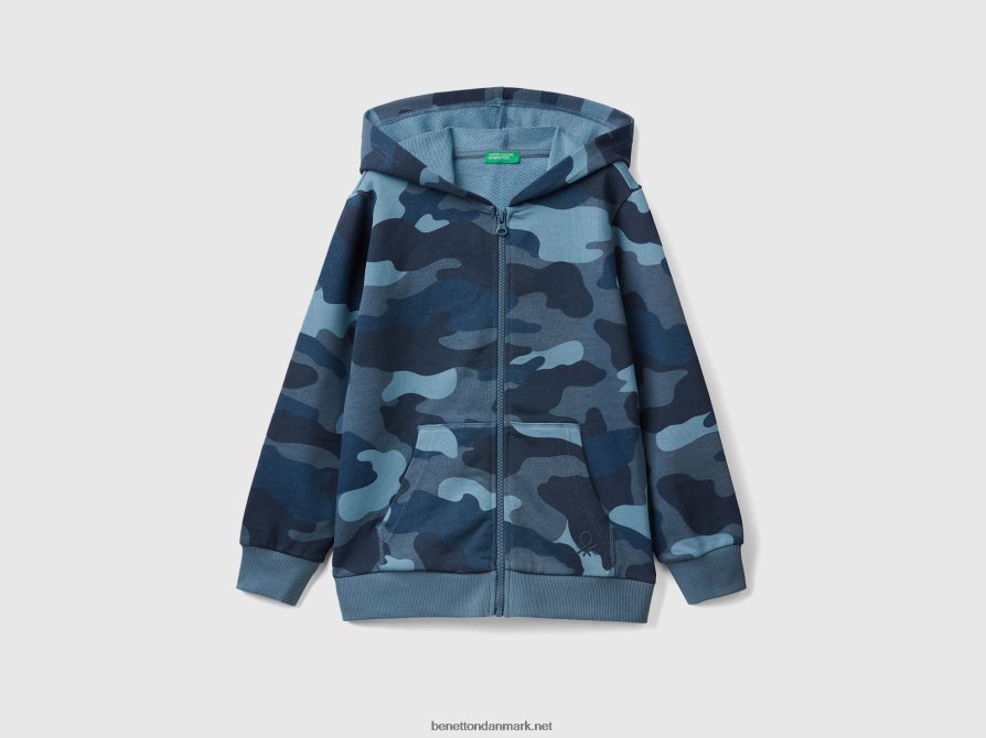 børn camouflage hættetrøje i 100% bomuld Benetton 44X8HF1853 lyseblå