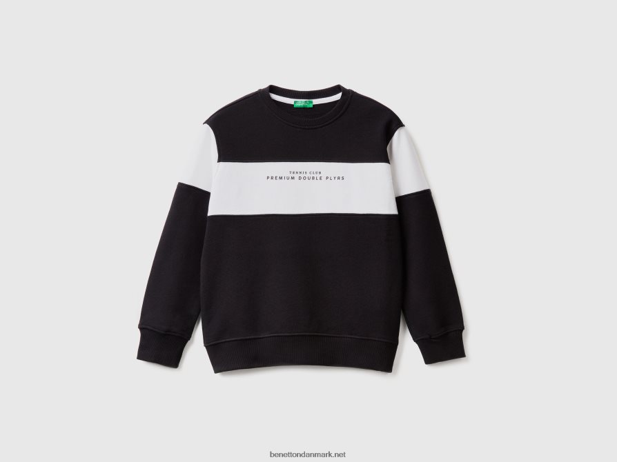 børn colour block sweatshirt med print Benetton 44X8HF1830 sort