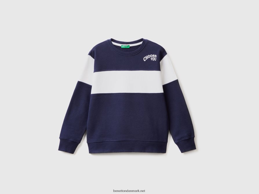 børn colour block sweatshirt med print Benetton 44X8HF4863 mørkeblå