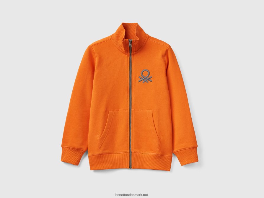 børn sweatshirt i ren bomuld med lynlås Benetton 44X8HF1807 orange