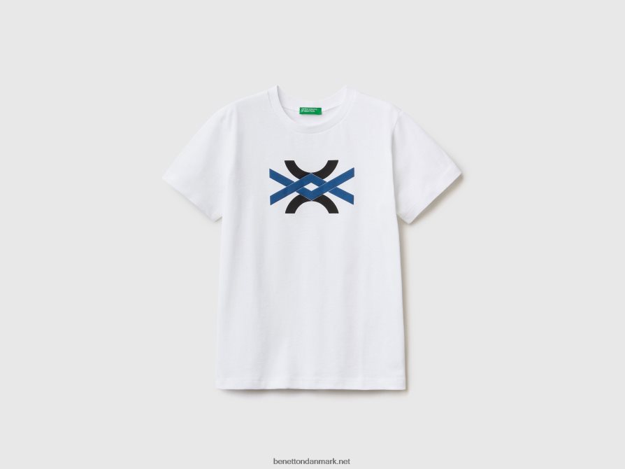 børn T-shirt i 100% økologisk bomuld med logo Benetton 44X8HF1795 hvid