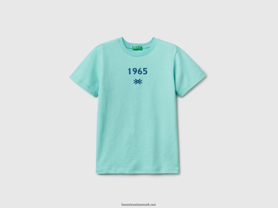 børn T-shirt i 100% økologisk bomuld med logo Benetton 44X8HF4796 Himmelblå