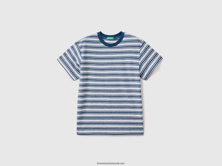 børn stribet t-shirt i hørblanding Benetton 44X8HF1797 blå