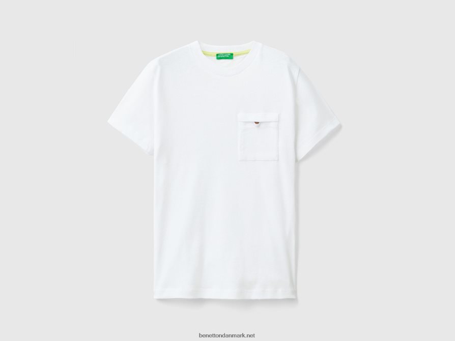 børn t-shirt i hørblanding med lomme Benetton 44X8HF1749 hvid