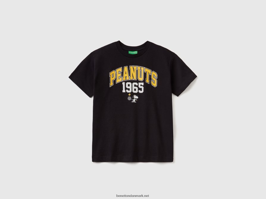 børn t-shirt med peanuts print Benetton 44X8HF1699 sort