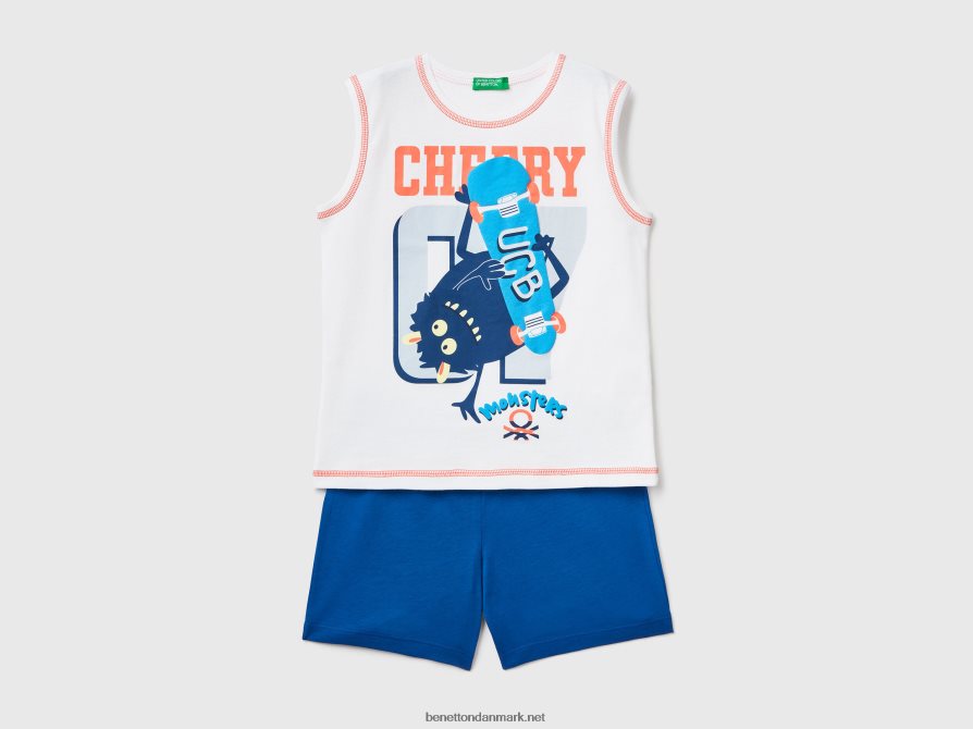 børn pyjamas med tanktop og shorts Benetton 44X8HF2024 hvid