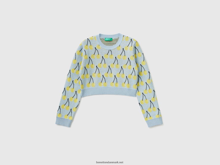 børn himmelblå cropped sweater med kirsebærmønster Benetton 44X8HF6097 Himmelblå