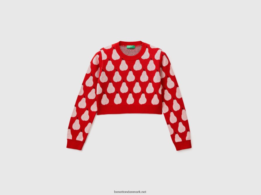 børn rød cropped sweater med pæremønster Benetton 44X8HF6084 rød