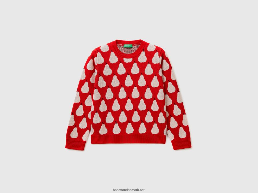 børn rød sweater med pæremønster Benetton 44X8HF6099 rød