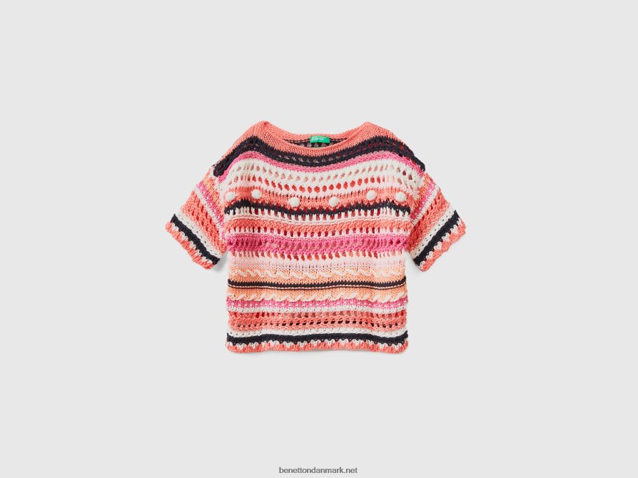 børn sweater med hæklet strik Benetton 44X8HF6087 lyserød