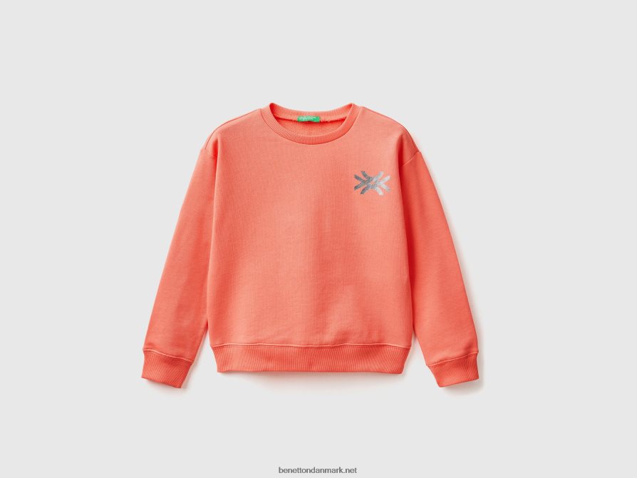 børn Sweatshirt i 100% bomuld med logo Benetton 44X8HF2533 orange koral