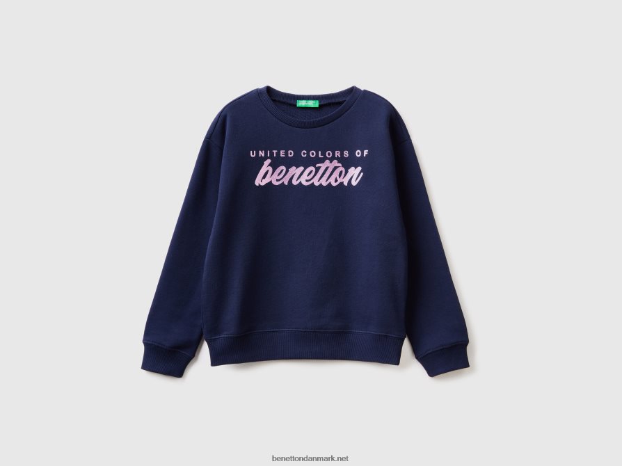 børn Sweatshirt i 100% bomuld med logo Benetton 44X8HF2535 mørkeblå