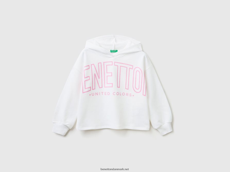 børn cropped sweatshirt med hætte Benetton 44X8HF2545 hvid