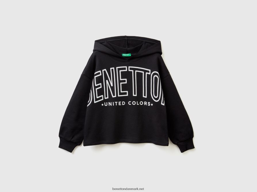 børn cropped sweatshirt med hætte Benetton 44X8HF5325 sort