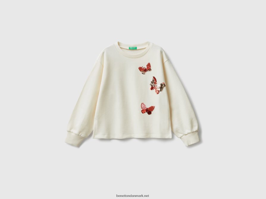 børn sweatshirt med vendbare pailletter Benetton 44X8HF2534 cremet hvid