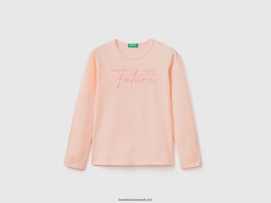 børn langærmet t-shirt i 100% bomuld Benetton 44X8HF2490 blød pink