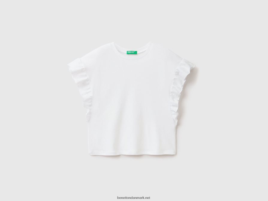 børn t-shirt i hørblanding med flæser Benetton 44X8HF5246 hvid