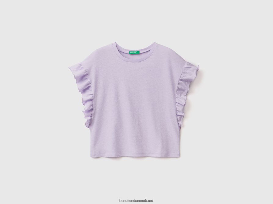 børn t-shirt i hørblanding med flæser Benetton 44X8HF5290 lilla