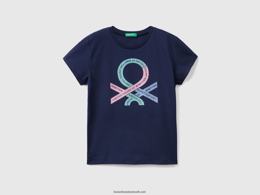 børn t-shirt med glitrende logo i økologisk bomuld Benetton 44X8HF5304 mørkeblå