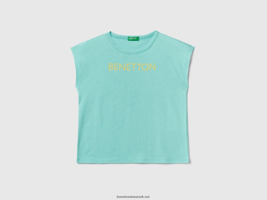 børn t-shirt med glitter print logo Benetton 44X8HF5288 Himmelblå