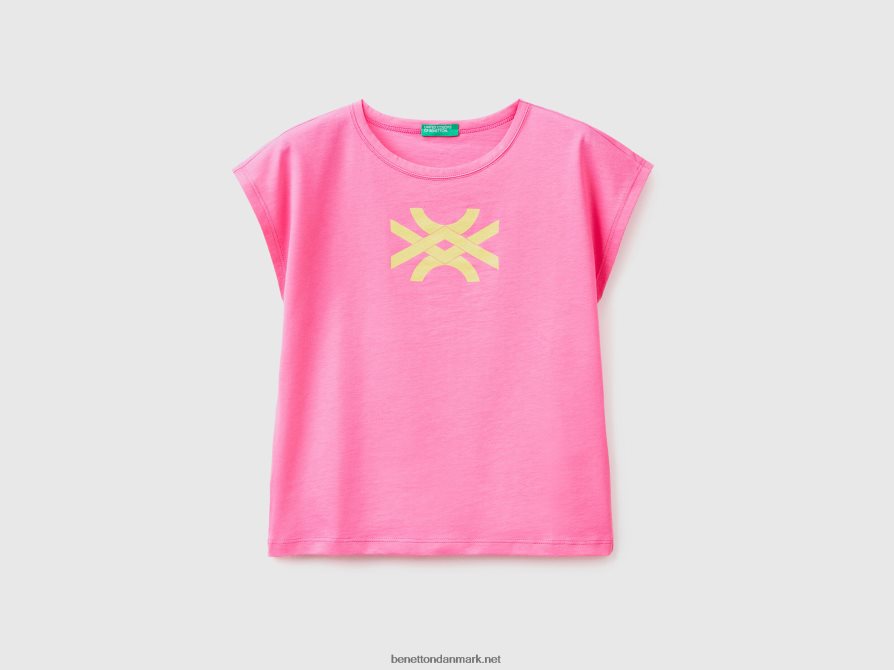 børn t-shirt med glitter print logo Benetton 44X8HF5289 lyserød