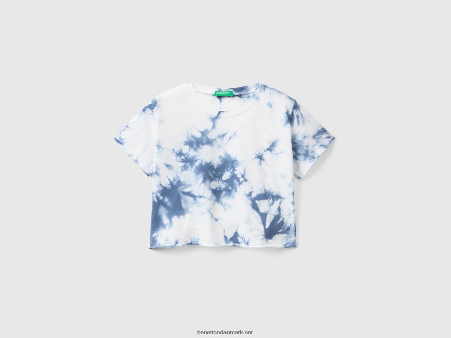 børn tie-dye t-shirt med broderi Benetton 44X8HF5297 luftvåben blå