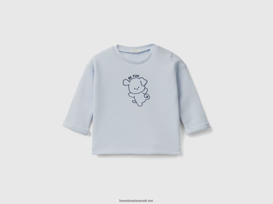 børn blød sweatshirt i økologisk bomuld med print Benetton 44X8HF3107 Himmelblå