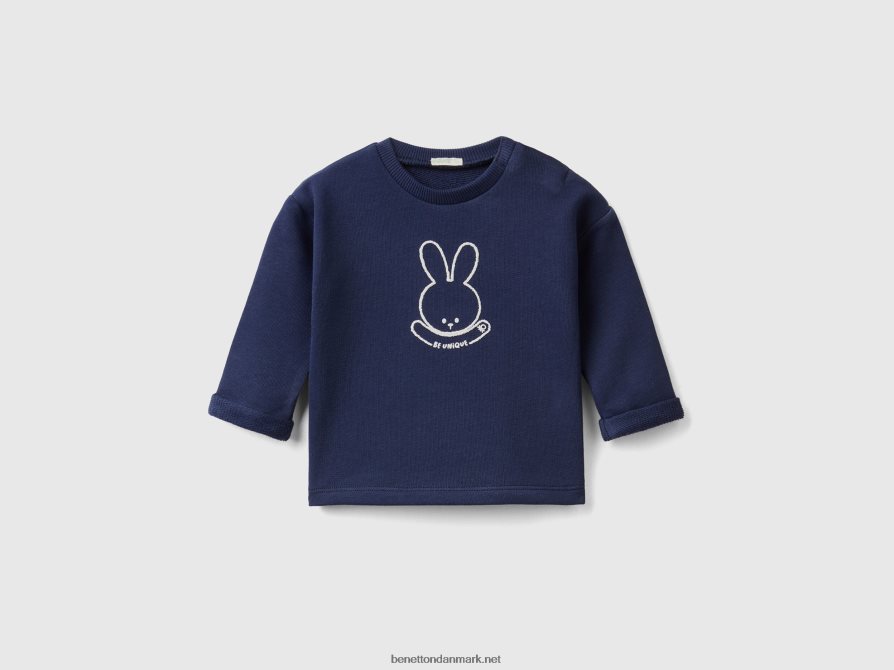 børn blød sweatshirt i økologisk bomuld med print Benetton 44X8HF3159 mørkeblå