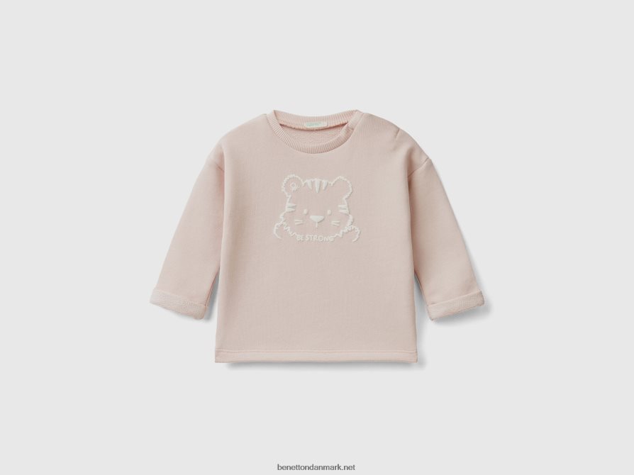 børn blød sweatshirt i økologisk bomuld med print Benetton 44X8HF5801 blød pink