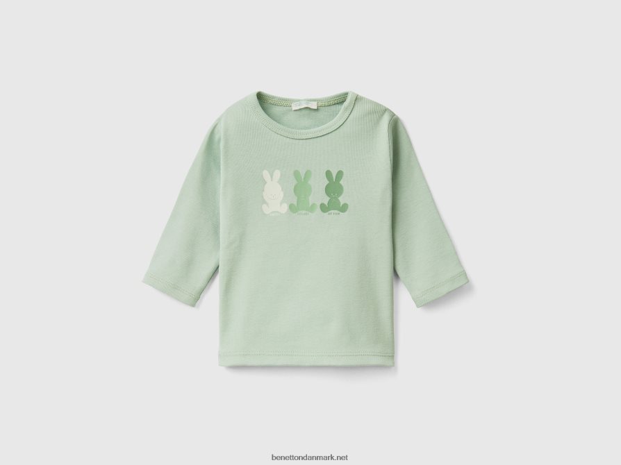 børn langærmet t-shirt i 100% økologisk bomuld Benetton 44X8HF3145 lysegrøn