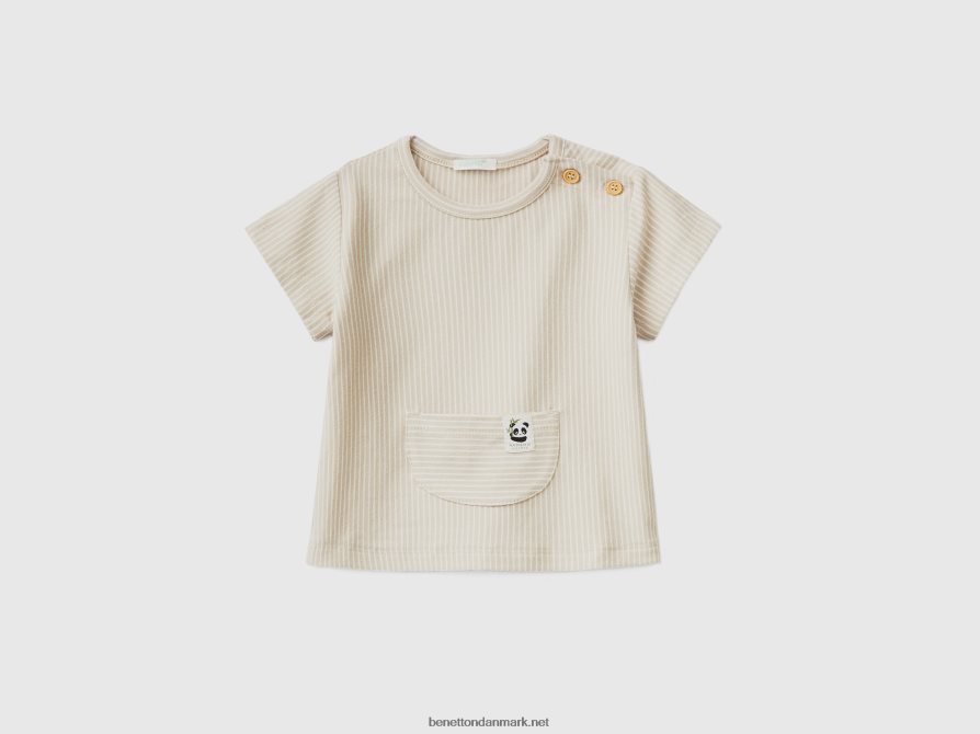 børn stribet t-shirt med lomme Benetton 44X8HF3116 beige