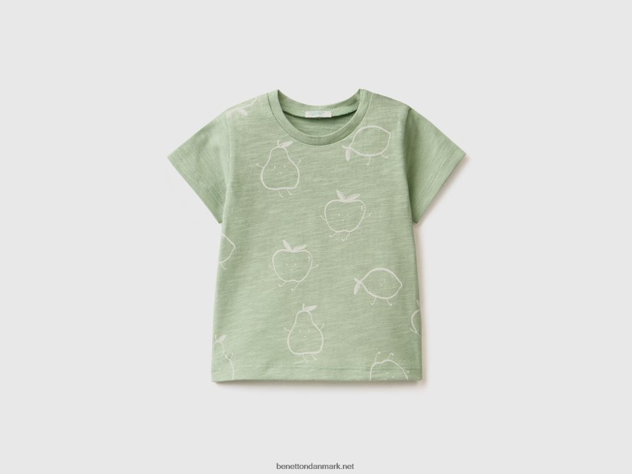 børn t-shirt med frugtprint Benetton 44X8HF3144 lysegrøn