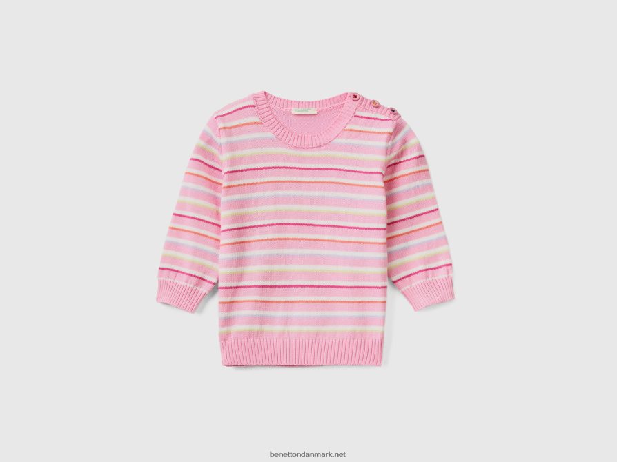 børn stribet sweater i ren bomuld Benetton 44X8HF3466 lyserød