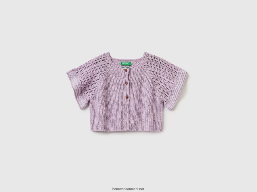 børn kortærmet cardigan i hørblanding Benetton 44X8HF6104 lilla