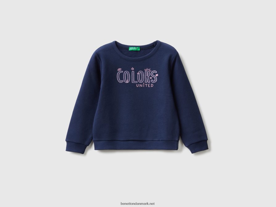 børn sweatshirt i økologisk bomuld med glitrende print Benetton 44X8HF5642 mørkeblå