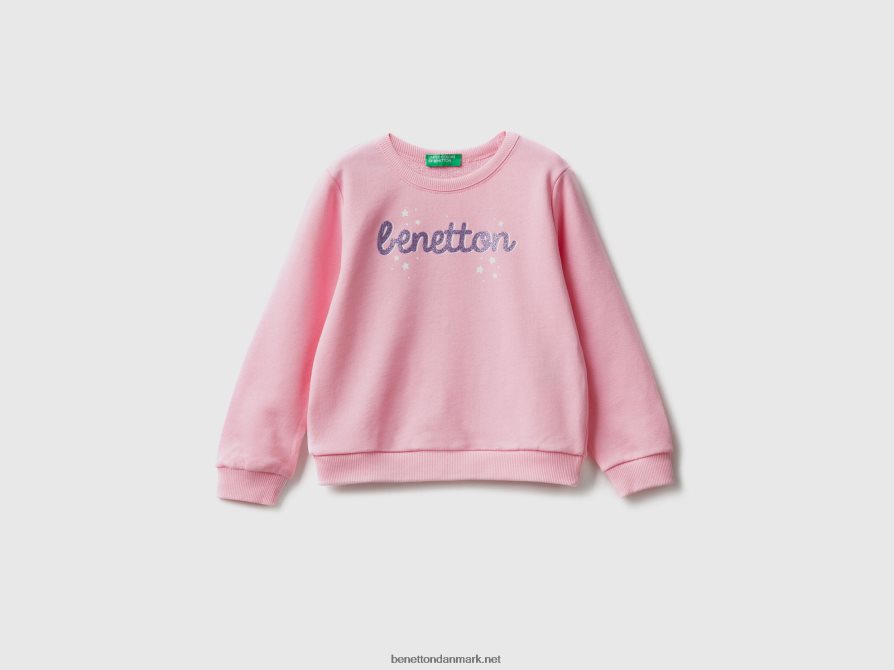 børn sweatshirt i økologisk bomuld med glitrende print Benetton 44X8HF5643 lyserød