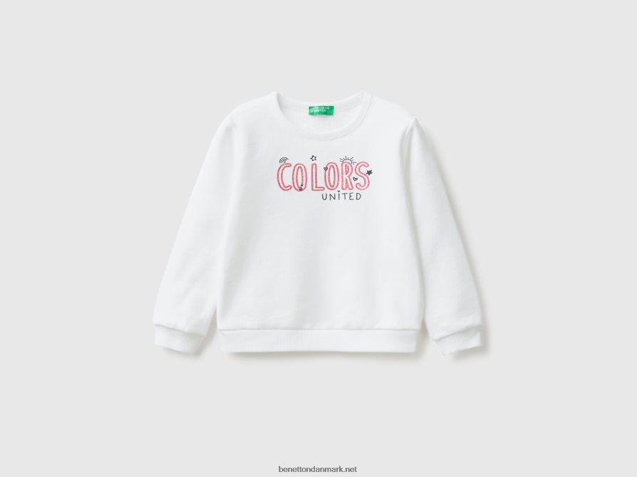 børn sweatshirt i økologisk bomuld med glitrende print Benetton 44X8HF5644 hvid