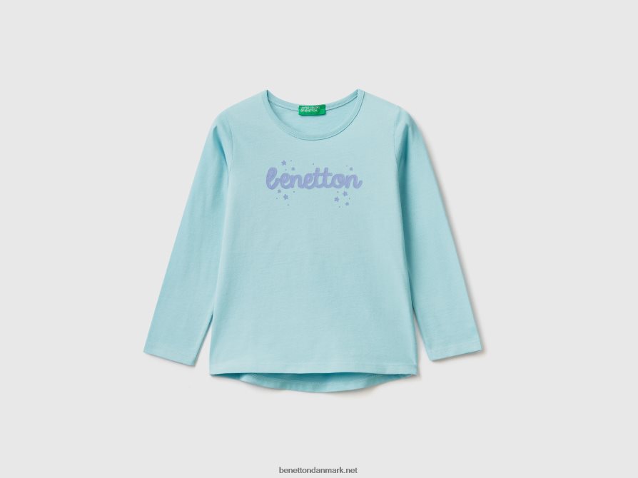 børn T-shirt i 100% bomuld med logo Benetton 44X8HF2885 aqua