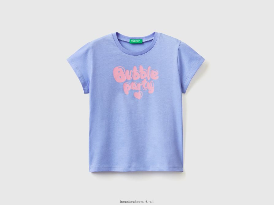 børn rund hals t-shirt med print Benetton 44X8HF2882 periwinkle