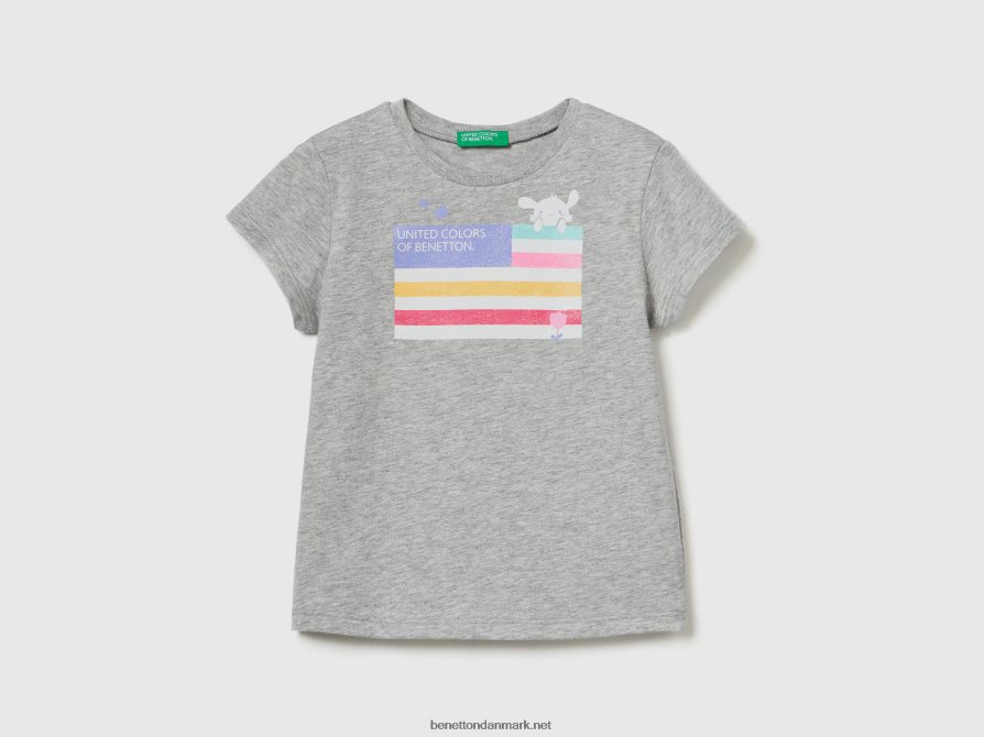 børn t-shirt i økologisk bomuld med print Benetton 44X8HF2862 lysegrå