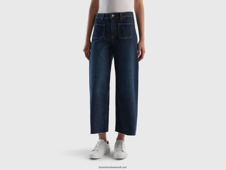 Kvinder croppede jeans med brede ben Benetton 44X8HF668 blå