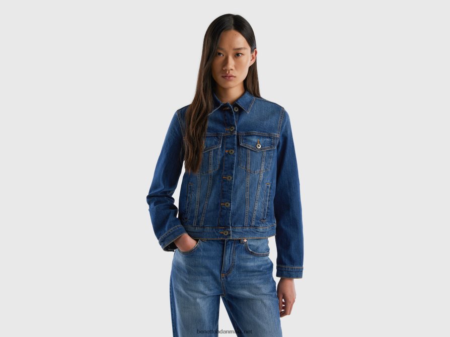 Kvinder boxy fit denimjakke Benetton 44X8HF257 blå