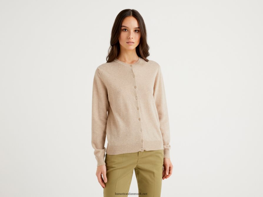 Kvinder beige cardigan med rund hals i ren merinould Benetton 44X8HF225 beige